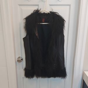 Elegant Black Faux Fur Trim Vest